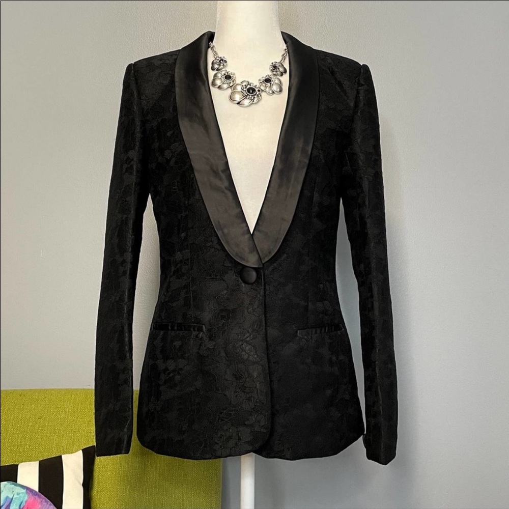Missguided Black Lace Tuxedo Blazer Jacket US 6